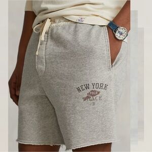 NWOT Polo Ralph Lauren Graphic Print Logo Fleece Shorts Grey Size XL